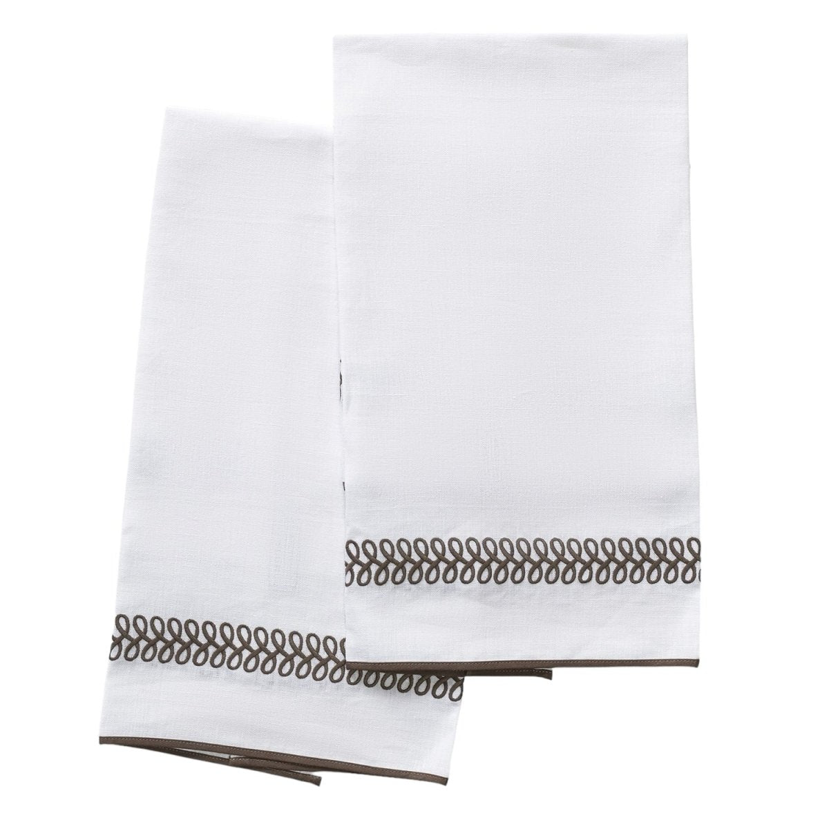 Fingertip Towels - Astor Braid Mocha Brown Guest Towels by Matouk Schumacher