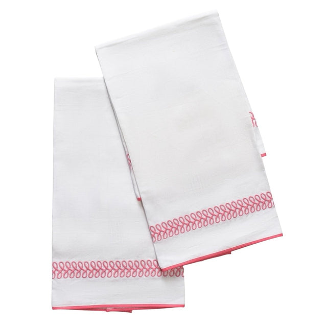 Fingertip Towels - Astor Braid Peony Pink Guest Towels by Matouk Schumacher