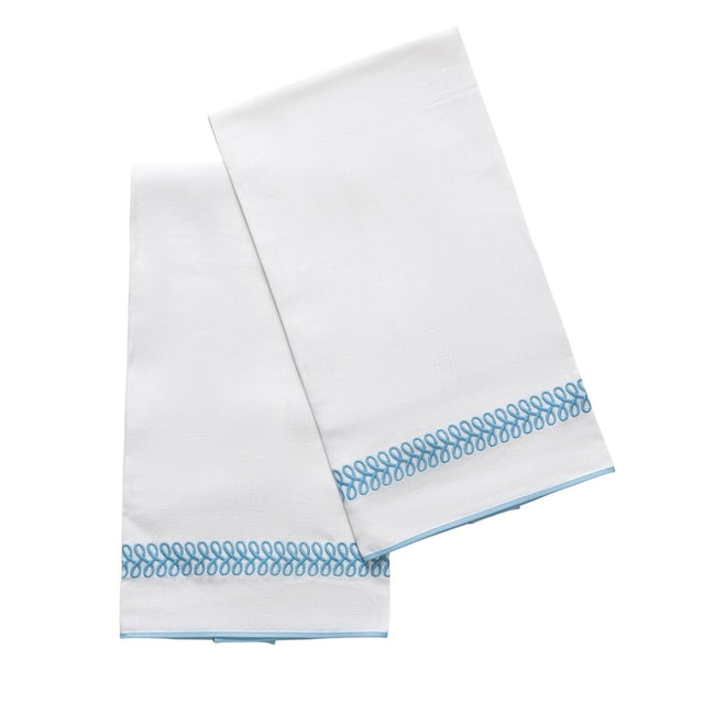 Powder Room Towels - Astor Braid Sky Blue Guest Towels by Matouk Schumacher