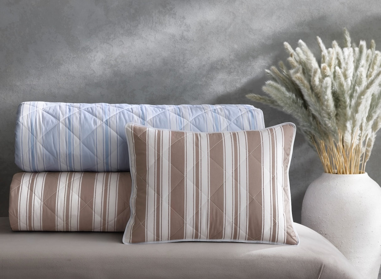 Matouk Schumacher Elio Stripe Quilted Coverlets at Fig Linens and Home - Stacked View 1