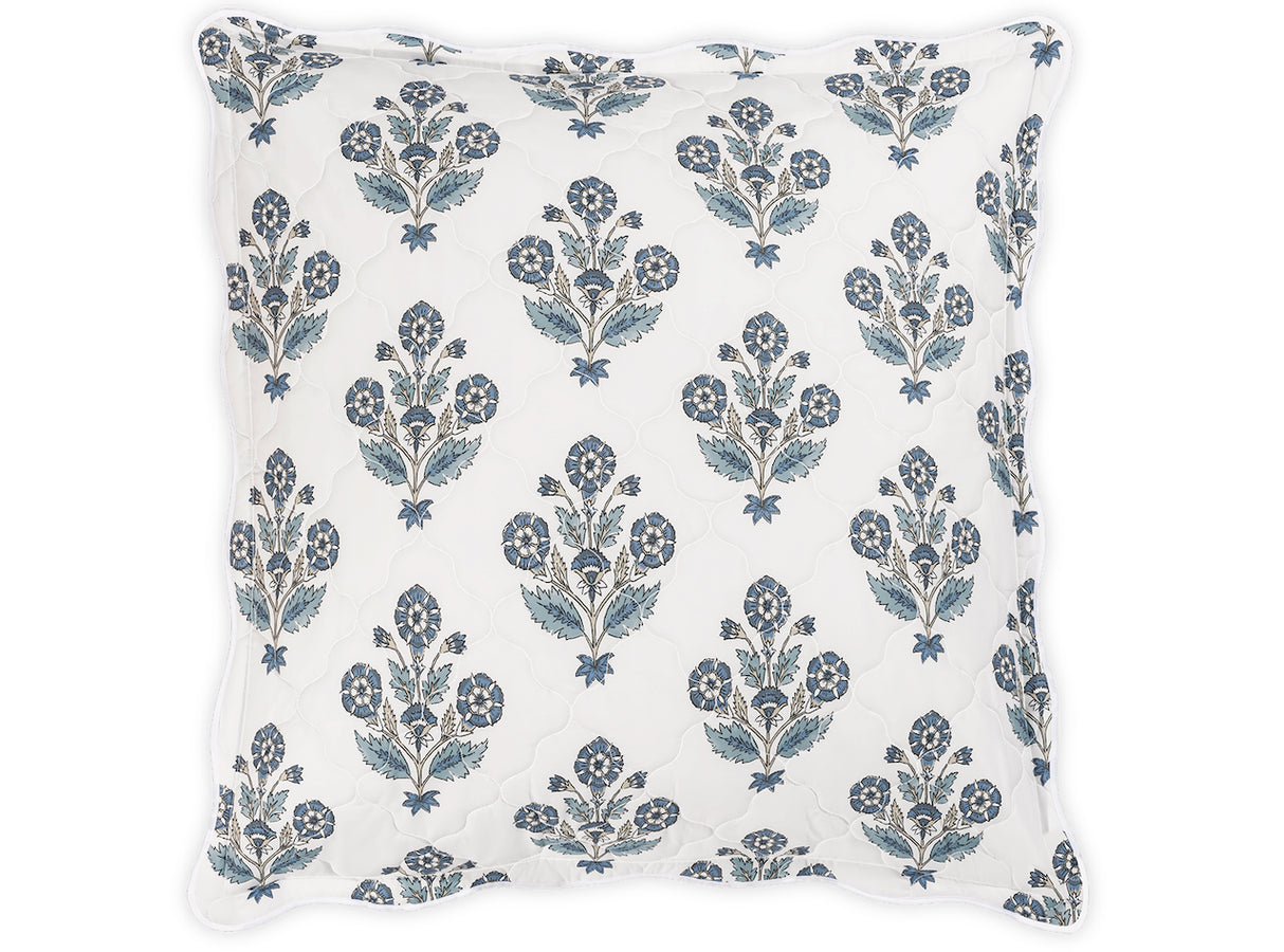 Dalila Quilted Mineral Blue European Square Pillow Sham | Matouk Schumacher at Fig Linens and Home