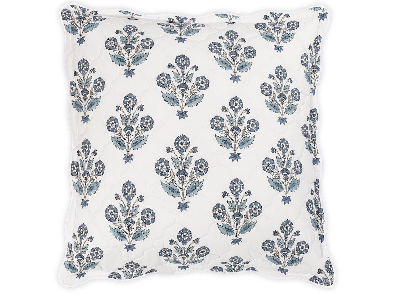 Dalila Quilted Mineral Blue European Square Pillow Sham | Matouk Schumacher at Fig Linens and Home