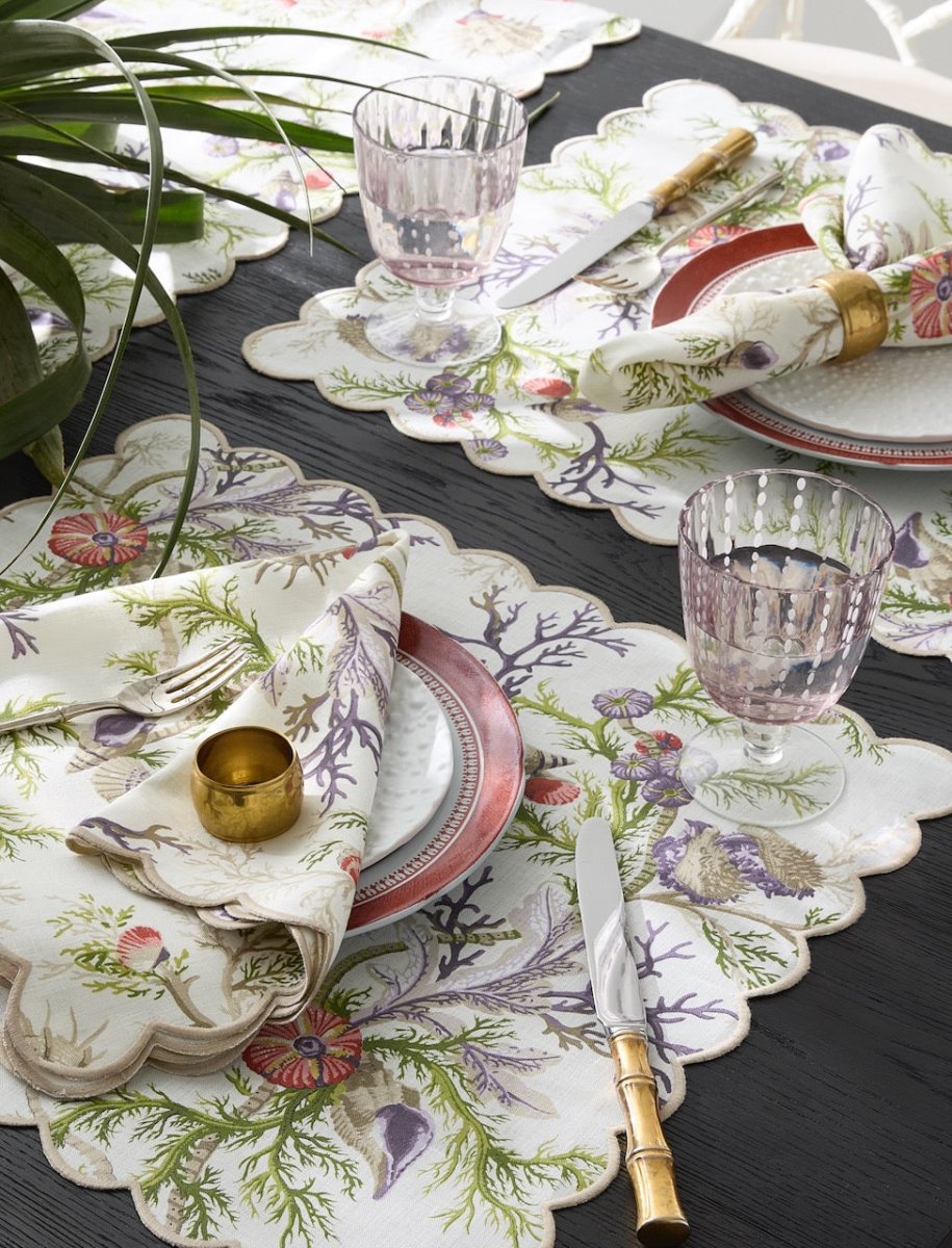 Matouk Schumacher Del Tesoro Sea Orchid Tablecloth, Napkins, Placemats at Fig Linens and Home 2