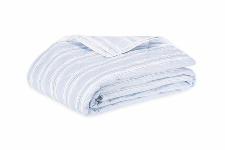 Quilted Coverlet - Matouk Schumacher Quilted Elio Stripe in Blue at Fig Linens and Home