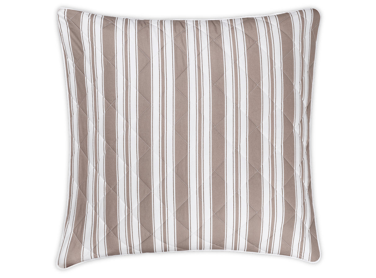 Quilted Euro Sham - Matouk Schumacher Quilted Elio Stripe in Mocha at Fig Linens and Home