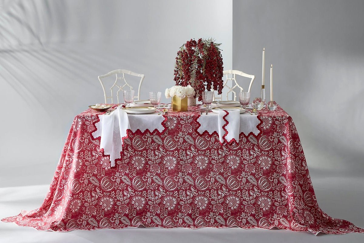 Christmas Table - Granada Scarlet Red Tablecloths by Matouk Schumacher at Fig Linens and Home