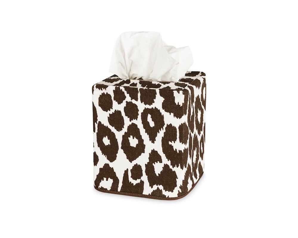 Tissue Box Cover - Matouk Schumacher Iconic Leopard Tissue Covers Cinder Brown- Fig Linens and Home