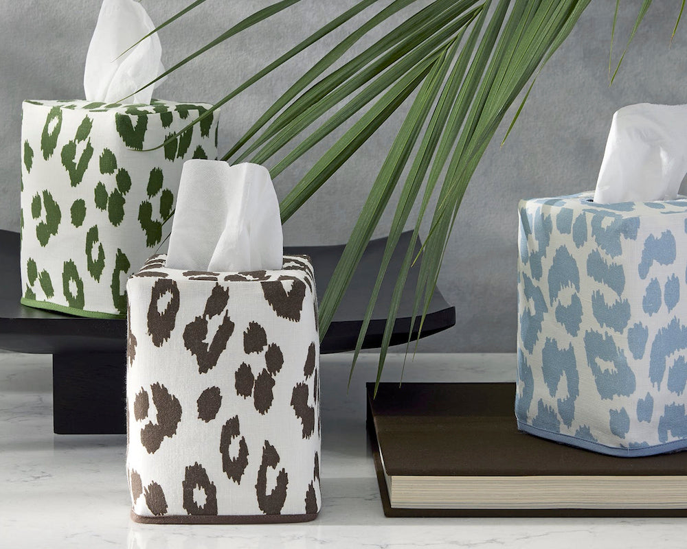 Iconic Leopard Tissue Box Covers | Matouk Schumacher Bath Accessories at Fig Linens and Home