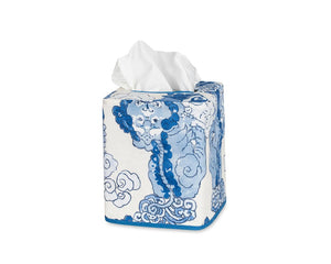 Magic Mountain Tissue Box Covers in Porcelain Blue on Cream - Matouk Bathroom Accessories
