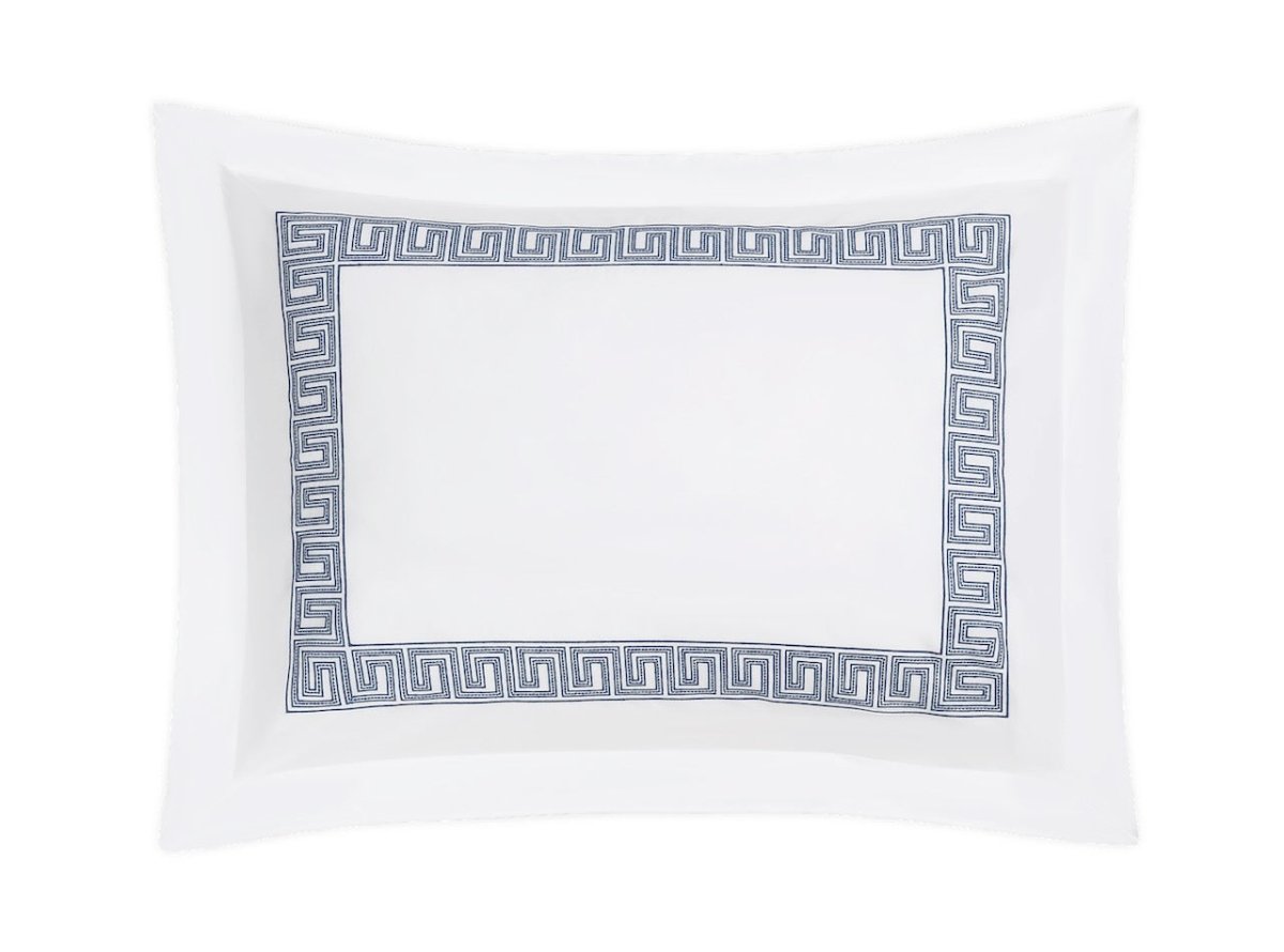 Pillow Sham - Ophelia Indigo Blue Bedding by Matouk Schumacher - Greek Key Embroidery