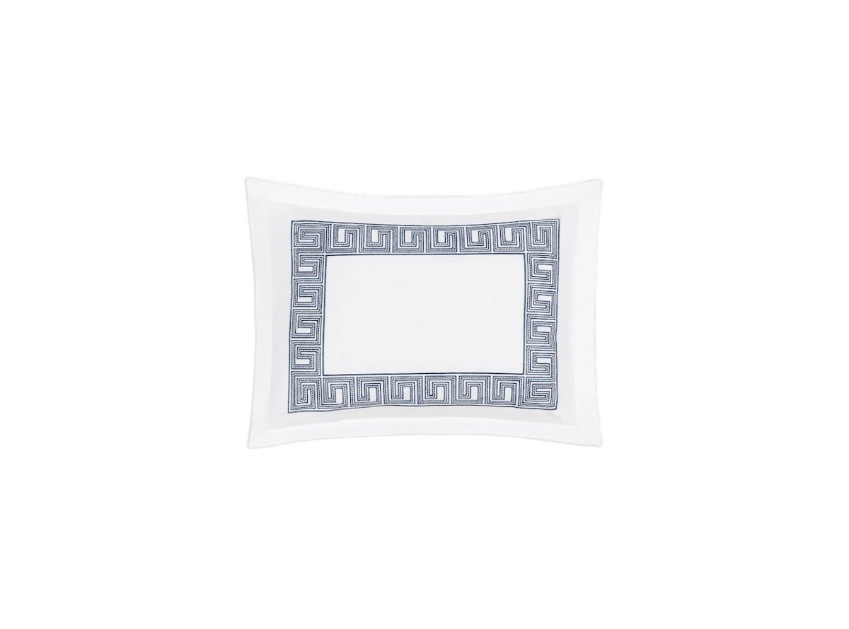 Boudoir Sham - Ophelia Indigo Blue Bedding by Matouk Schumacher - Greek Key Embroidery