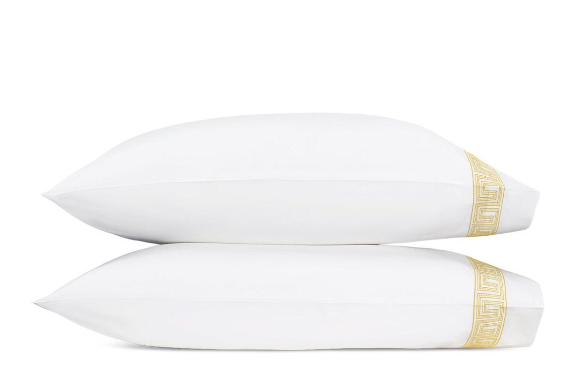 Pillowcases - Ophelia Lemon Yellow Bedding by Matouk Schumacher - Greek Key Embroidery
