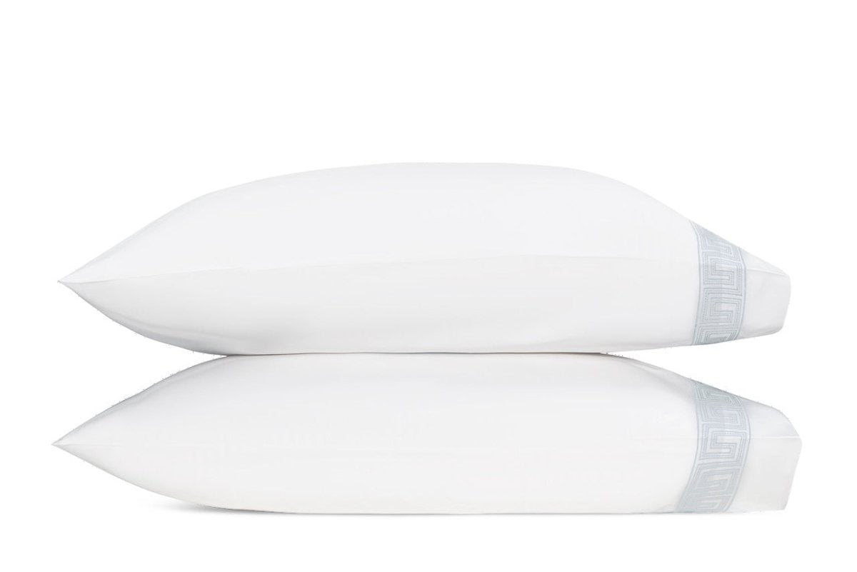 Pillowcases - Ophelia Light Blue Bedding by Matouk Schumacher - Greek Key Embroidery