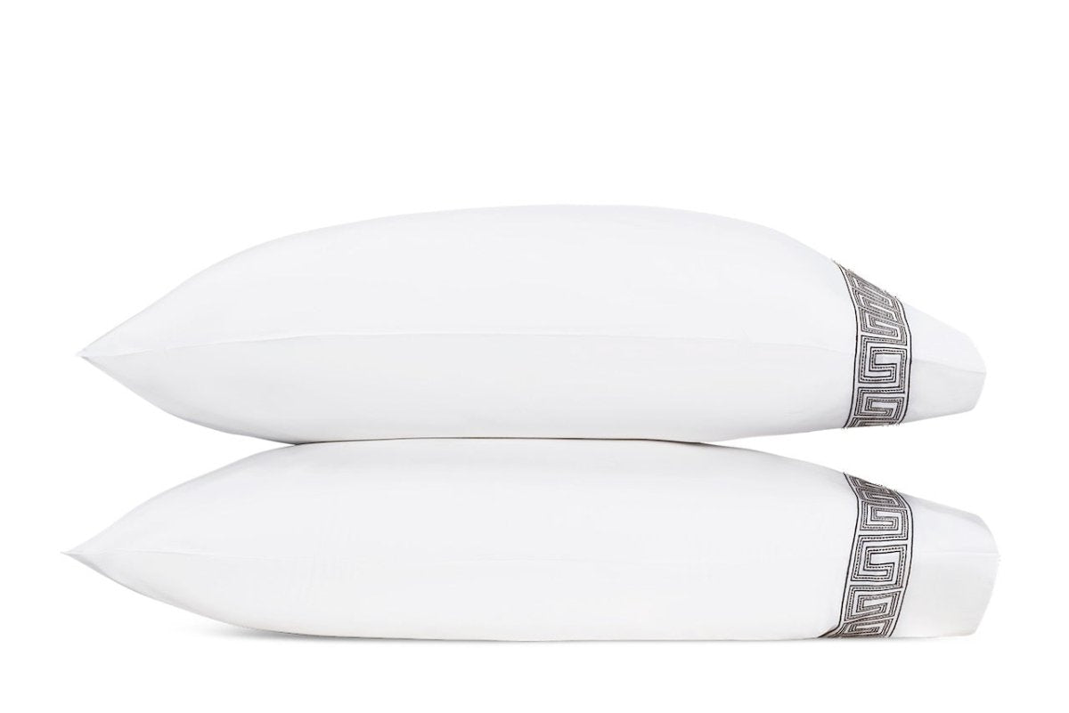 Pillowcases - Ophelia Mocha Bedding by Matouk Schumacher - Greek Key Embroidery