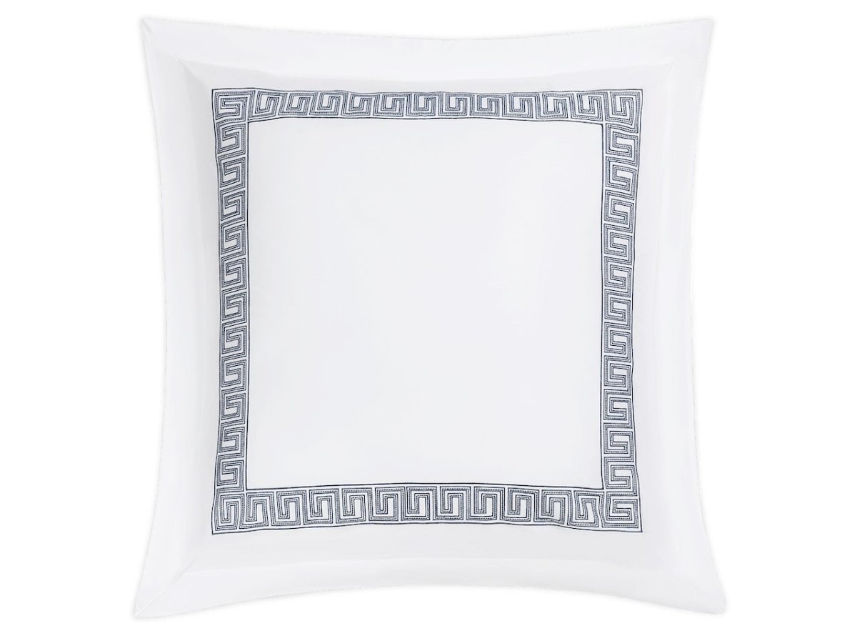 Euro Square Sham - Ophelia Indigo Blue Bedding by Matouk Schumacher - Greek Key Embroidery