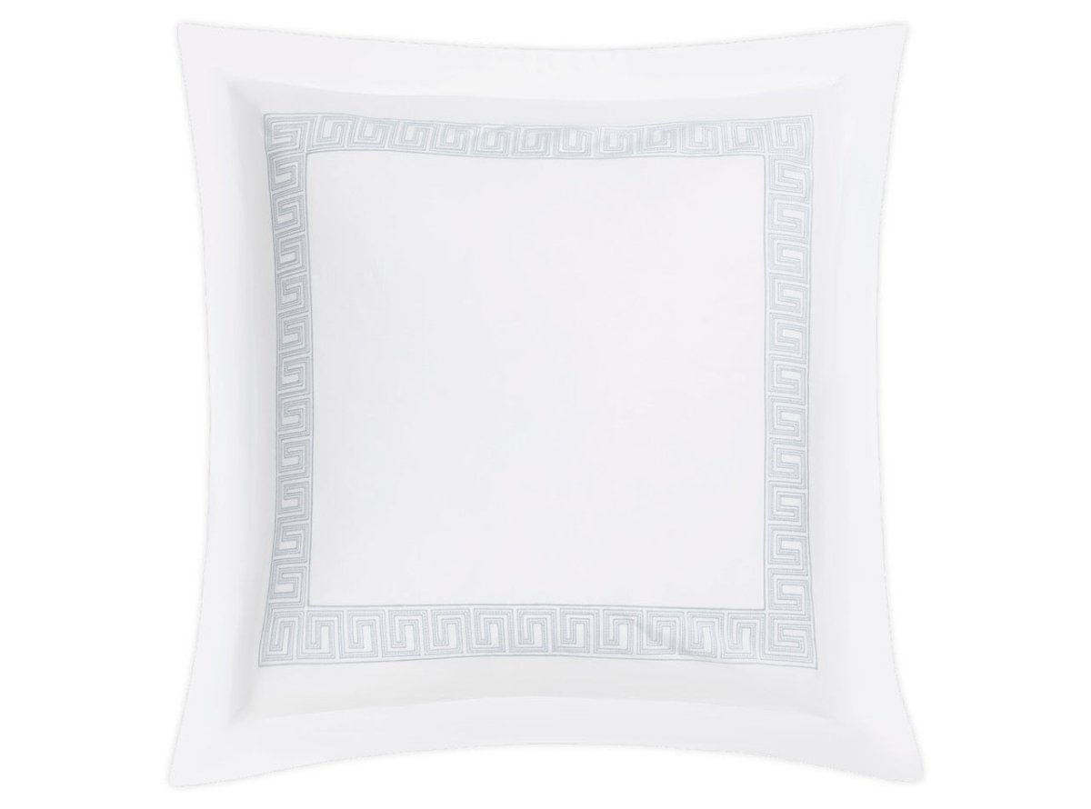 Euro Square Sham - Ophelia Light Blue Bedding by Matouk Schumacher - Greek Key Embroidery