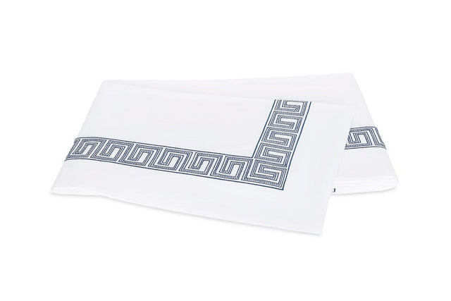 Flat Sheet - Ophelia Indigo Blue Bedding by Matouk Schumacher - Greek Key Embroidery