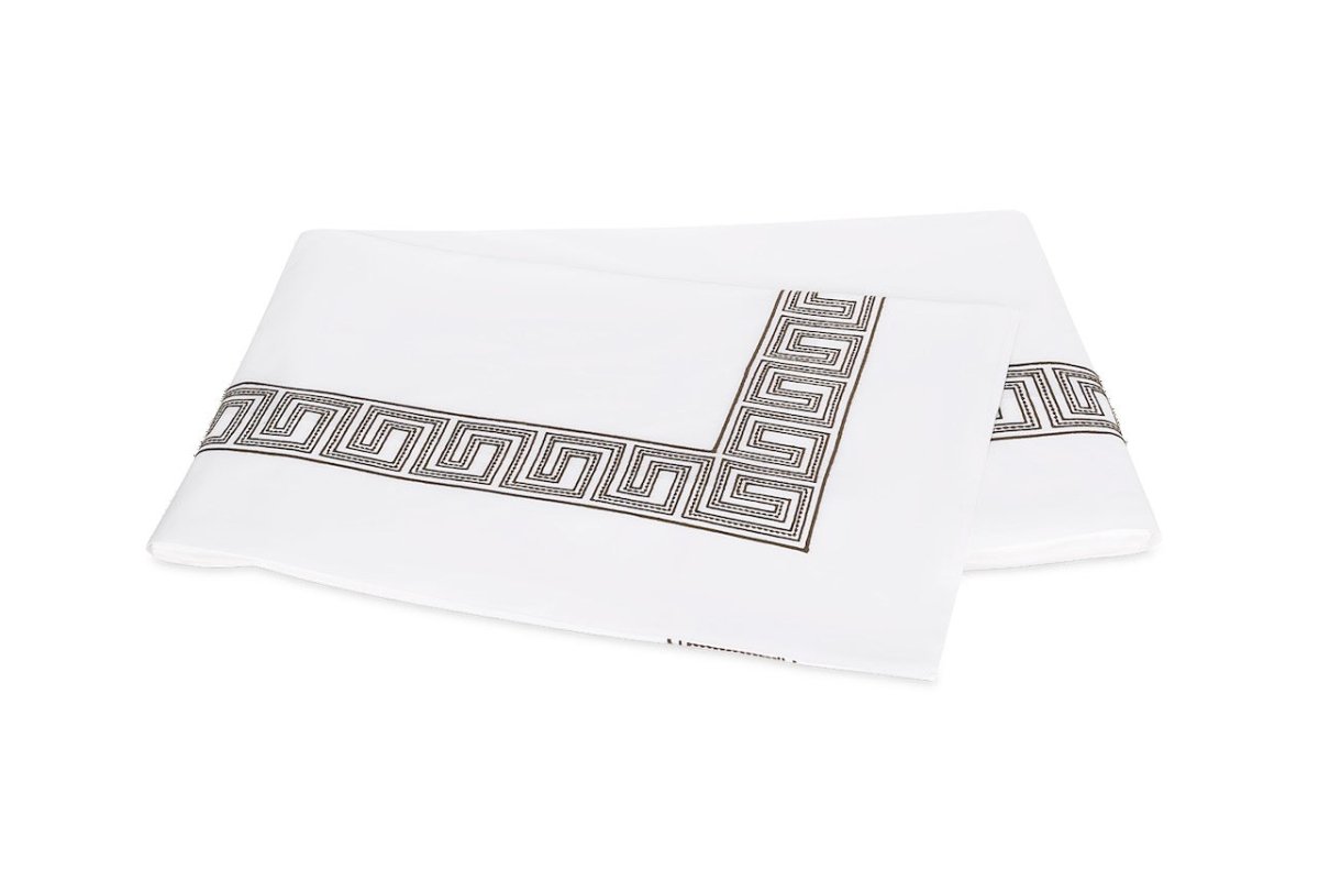 Flat Sheet - Ophelia Mocha Bedding by Matouk Schumacher - Greek Key Embroidery