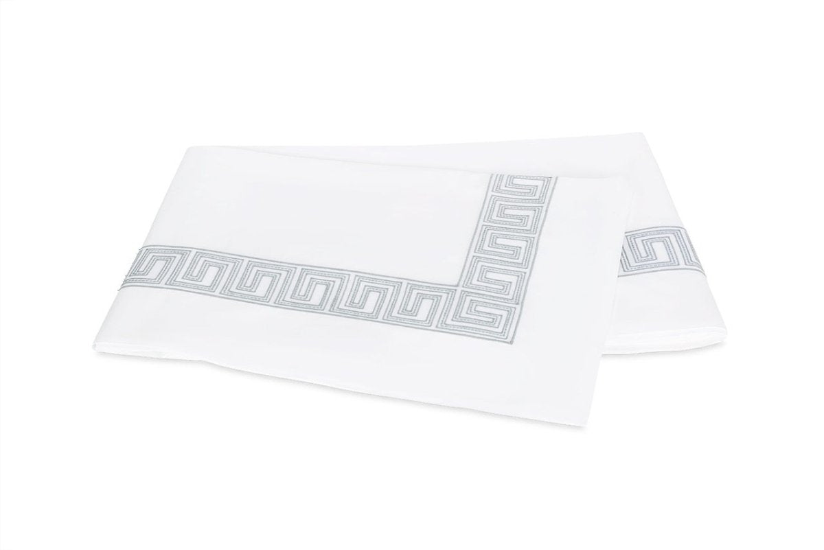 Flat Sheet - Ophelia Silver Bedding by Matouk Schumacher - Greek Key Embroidery