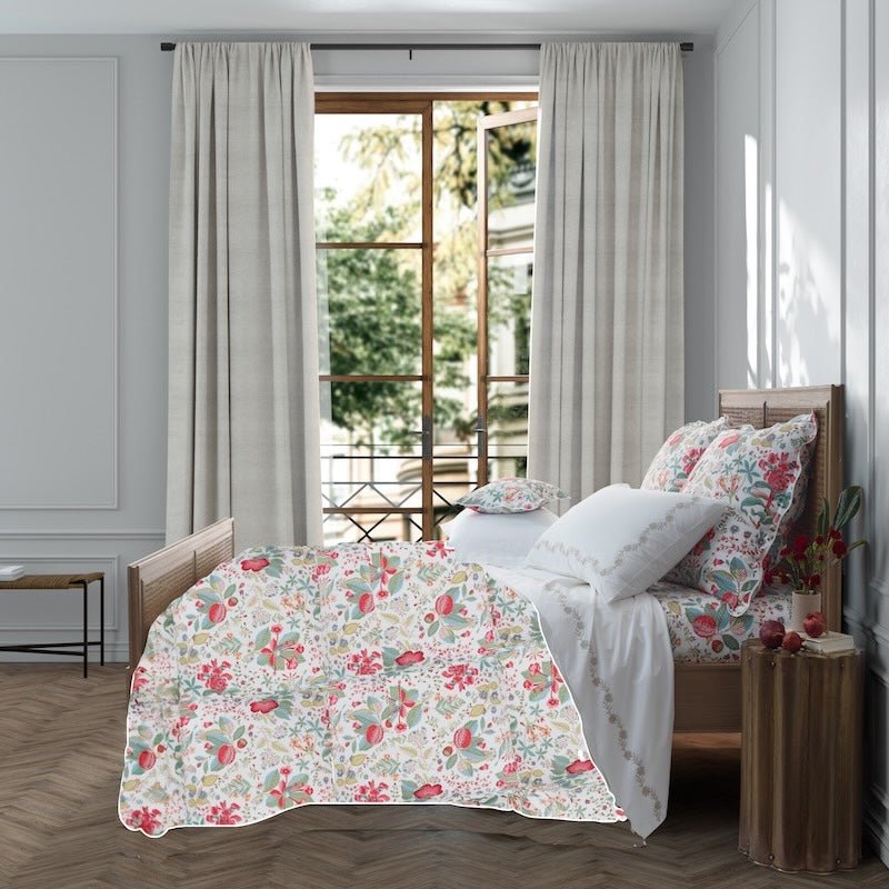 Matouk Schumacher Pomegranate Pink Coral Cotton Percale Bedding at Fig Linens and Home