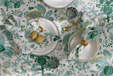Matouk Tablecloth - Pomegranate Emerald Green Tablecloths - Matouk Schumacher Overview with Napkins