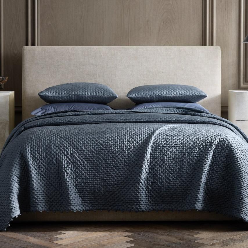 Silk Quilts - Margaret Evening Blue Silk Bedding by Matouk Schumacher