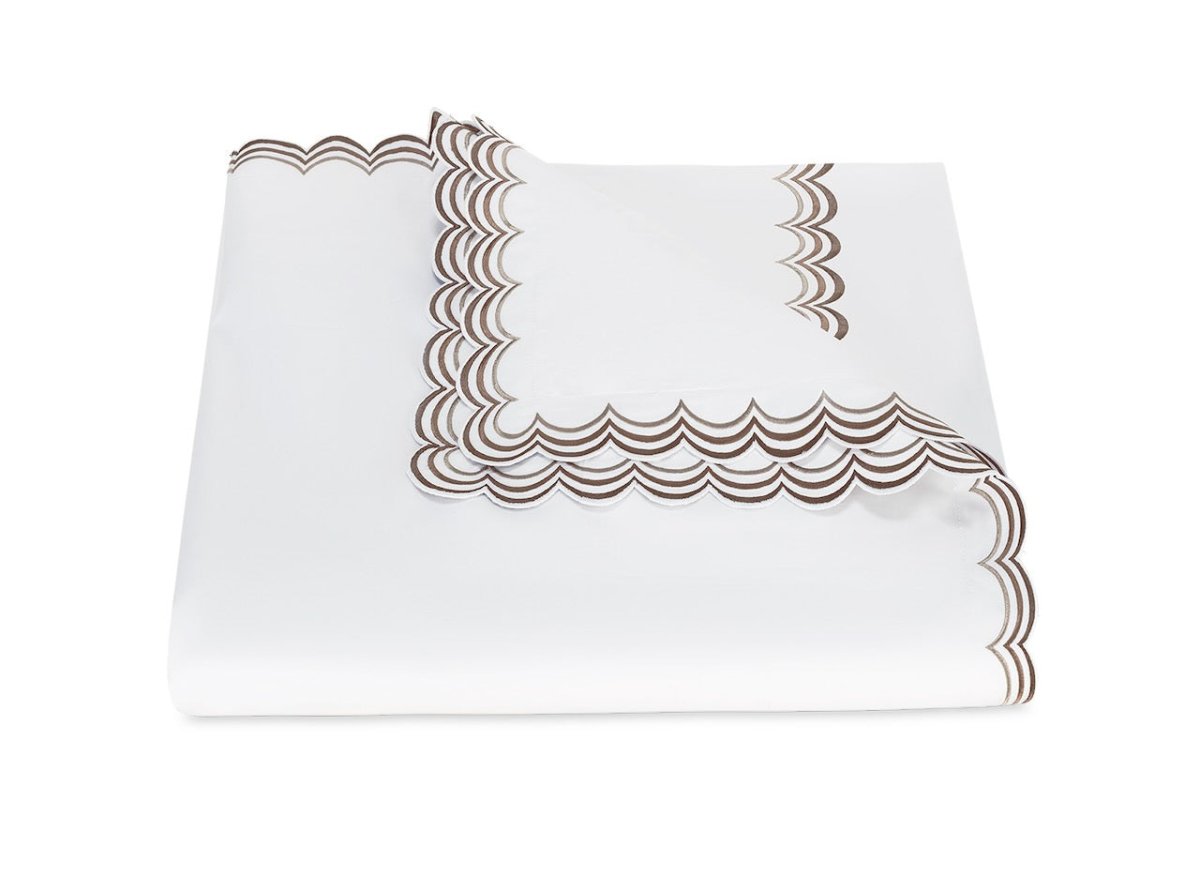 Matouk Stella Full/Queen Duvet Cover 90 x 96, 2" flange Mocha | Fig Linens and Home 