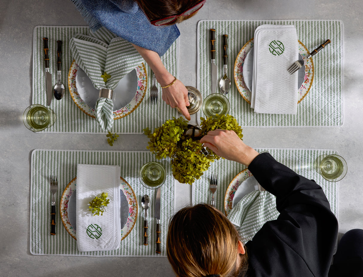 Matouk Placemats - Matteo Seersucker Placemats in Lifestyle Table Setting 1 at Fig Linens and Home