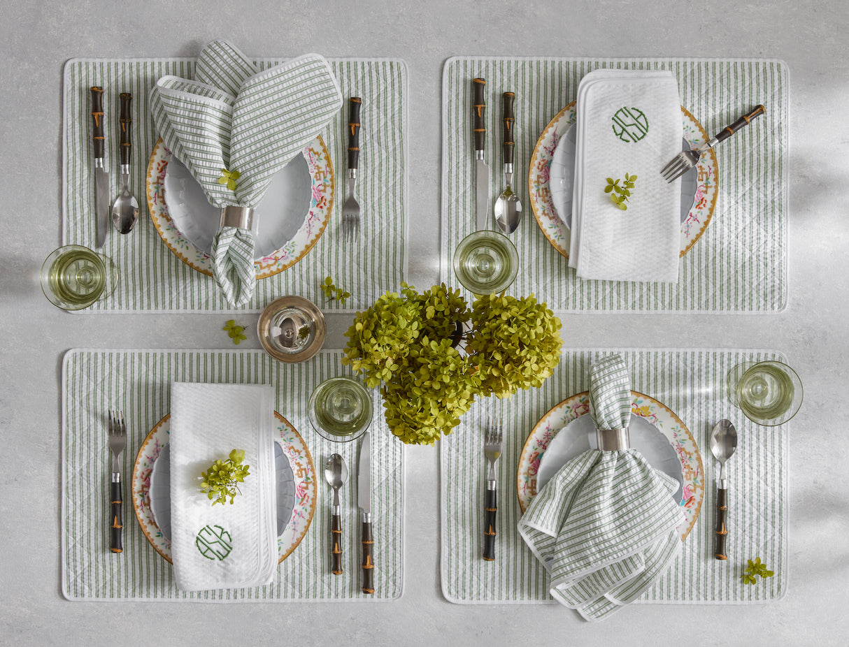 Matouk Placemats - Matteo Seersucker Placemats in Lifestyle Table Setting 4 at Fig Linens and Home