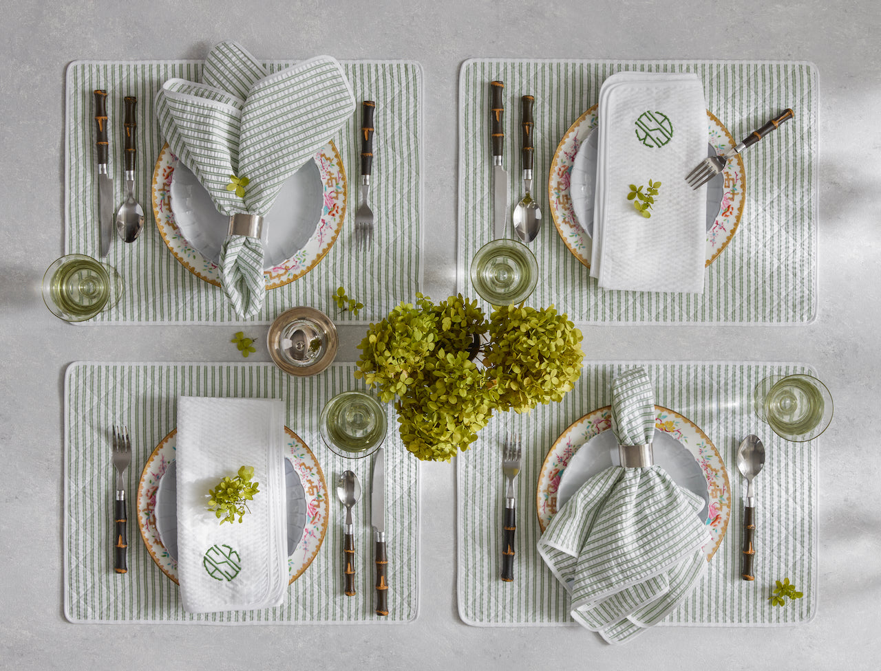 Matouk Placemats - Matteo Seersucker Placemats in Lifestyle Table Setting 4 at Fig Linens and Home