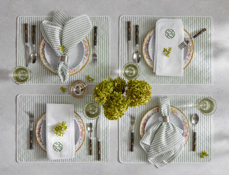 Matouk Placemats - Matteo Seersucker Placemats in Lifestyle Table Setting 4 at Fig Linens and Home