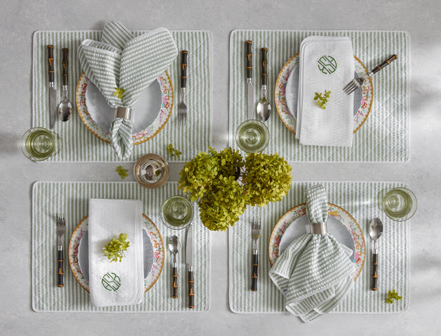 Matouk Placemats - Matteo Seersucker Placemats in Lifestyle Table Setting 4 at Fig Linens and Home