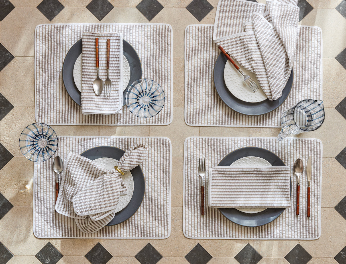 Matouk Placemats - Matteo Seersucker Placemats in Lifestyle Table Setting 3 at Fig Linens and Home