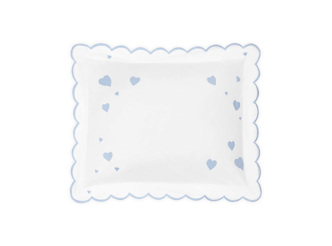 Hearts Mini Pillow in Cloud Blue - Matouk Baby Pillows at Fig Linens and Home