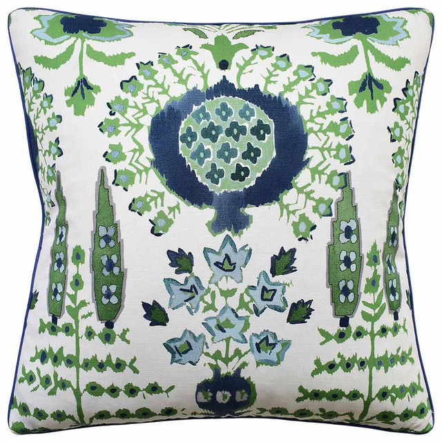 Mendoza Suzani Blue and Green on White - Throw Pillow by Ryan Studio