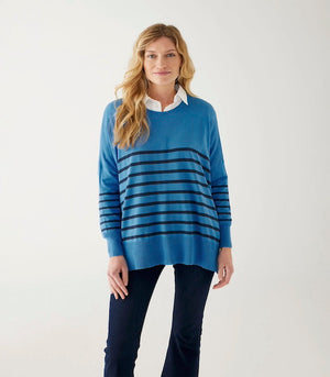 amour azure blue and navy striped sweater by mer sea - Fig Linens and Home 3