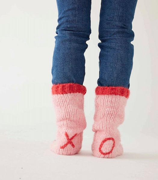 sailor love knit slipper sock with xo in pink and red - 1