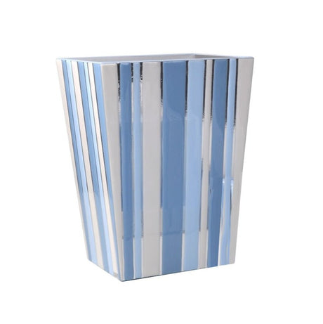 Mike + Ally Catalina Bath Accessories by Mike + Ally - Blue and Silver Straight Wastebasket + Liner (8.75"L x 7"W x 11.5"H) at FIG LINENS AND HOME - 17