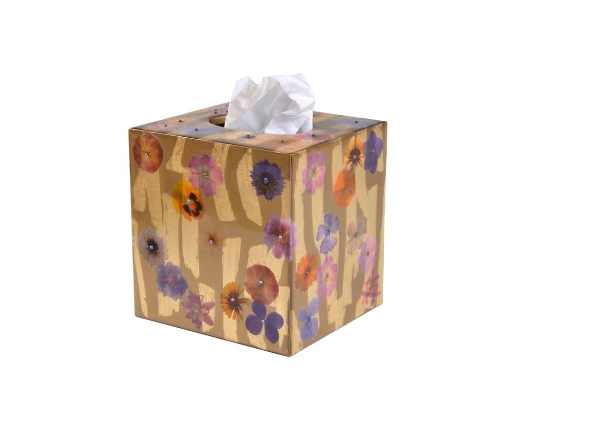 Mike + Ally Bath Accessories | Fleur Wild Flowers with Cabochon Gold Boutique Tissue Cover