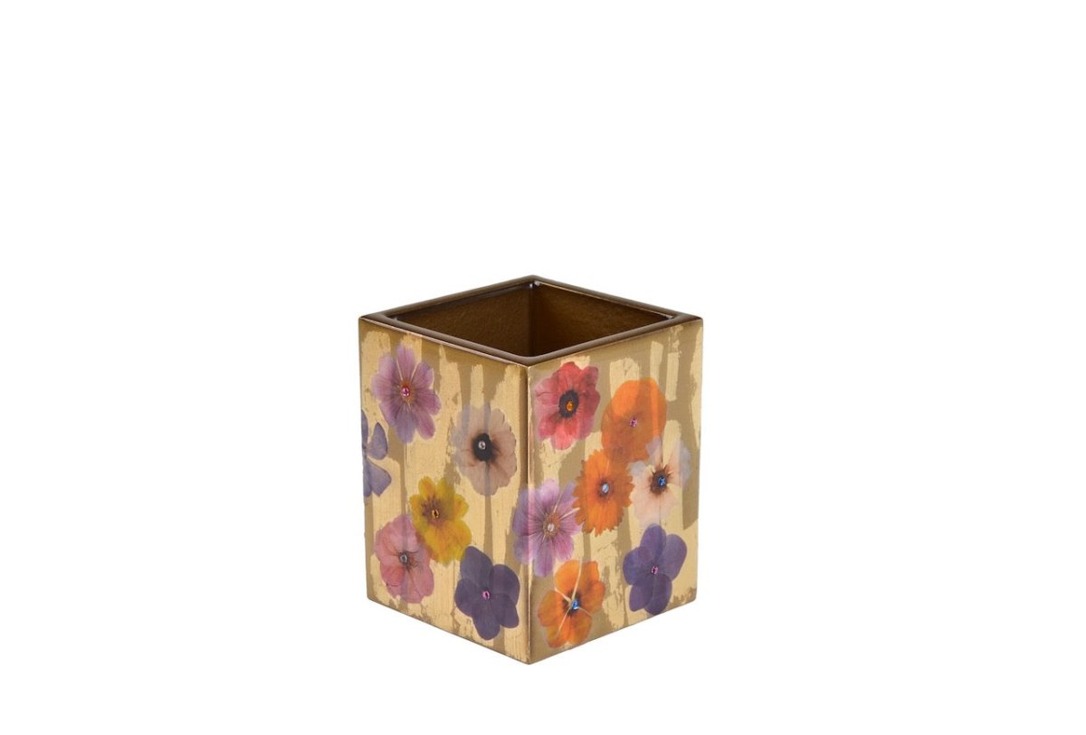 Mike + Ally Bath Accessories | Fleur Wild Flowers with Cabochon Gold Tall Square Container