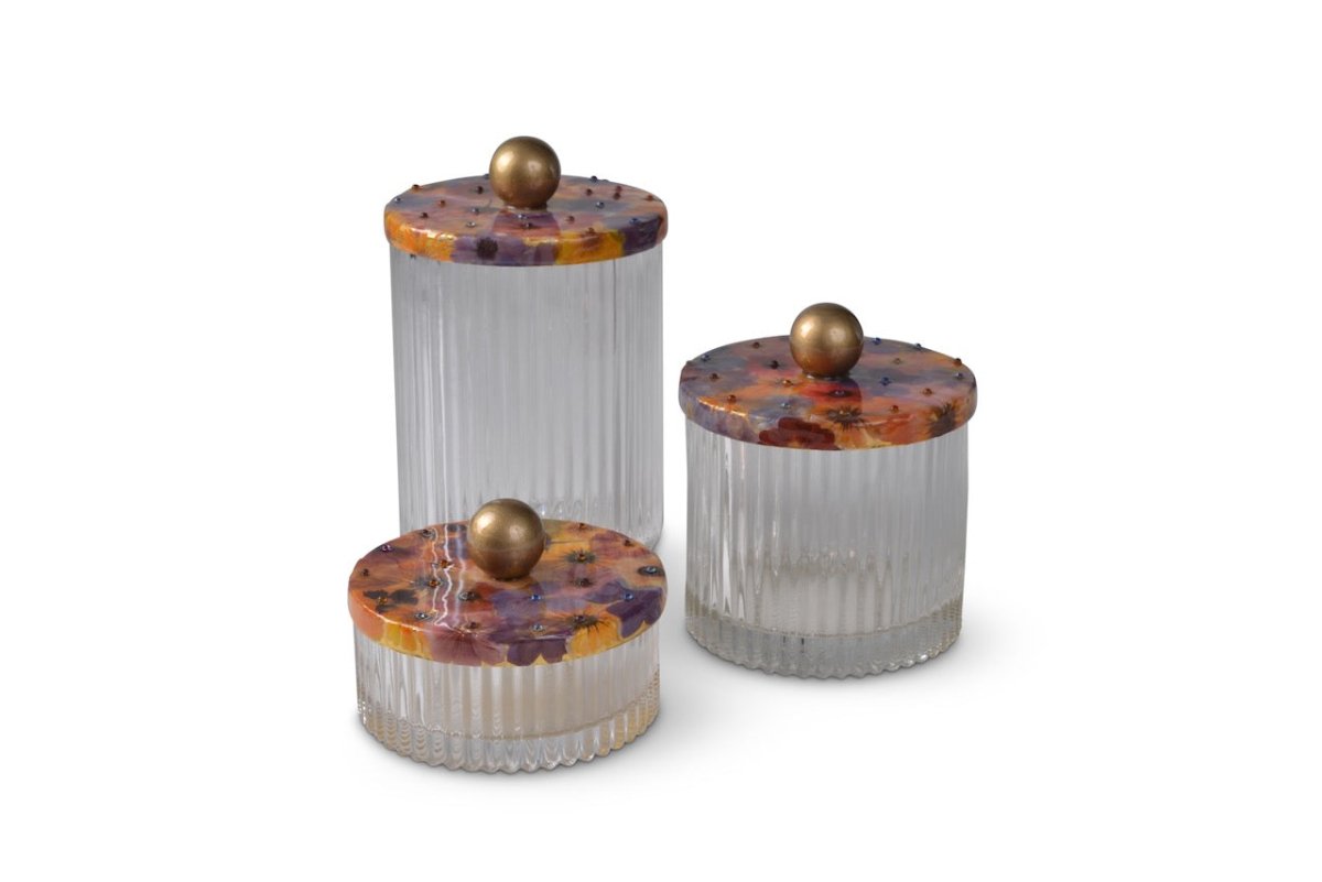 Mike + Ally Bath Accessories | Fleur Wild Flowers with Cabochon Gold 3-Piece Amenities Set