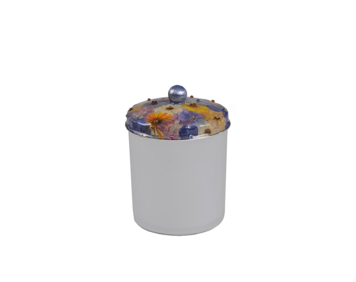 Mike + Ally Bath Accessories | Fleur Wild Flowers with Cabochon Silver Glass Jar for Amenities