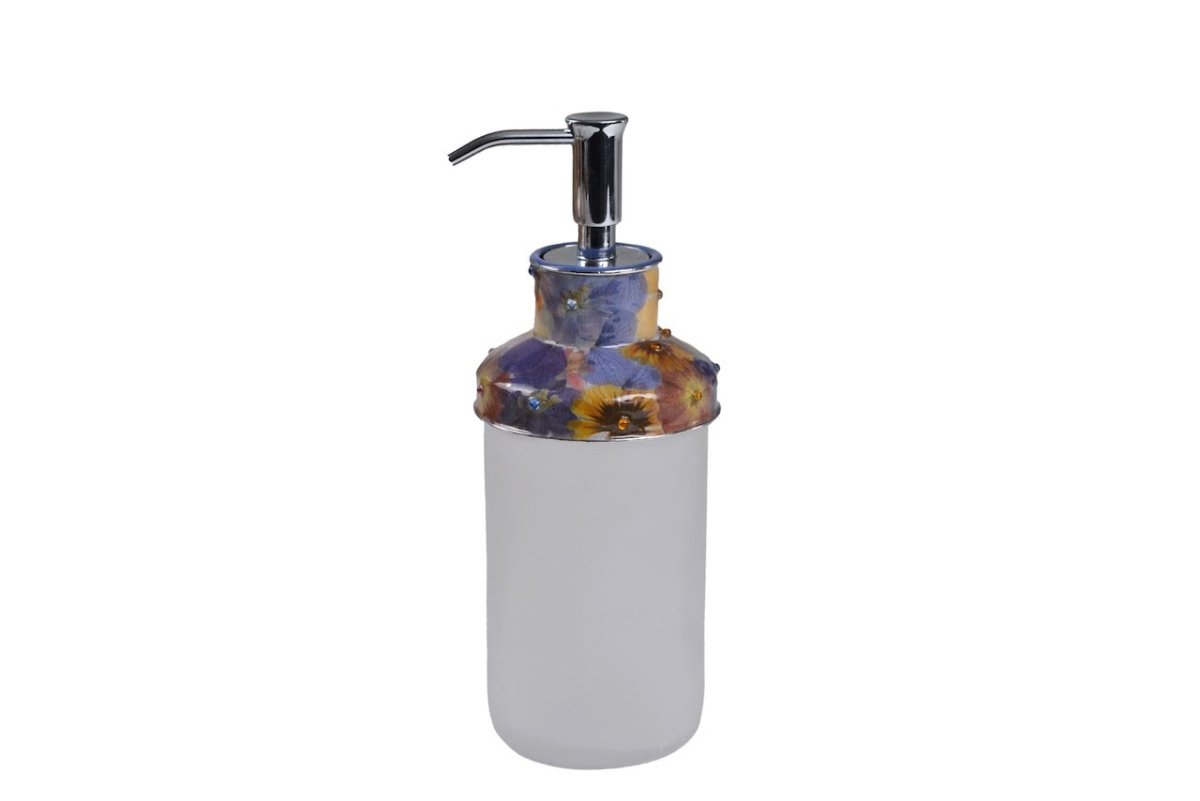 Mike + Ally Bath Accessories | Fleur Wild Flowers with Cabochon Silver Round Glass Soap Dispenser