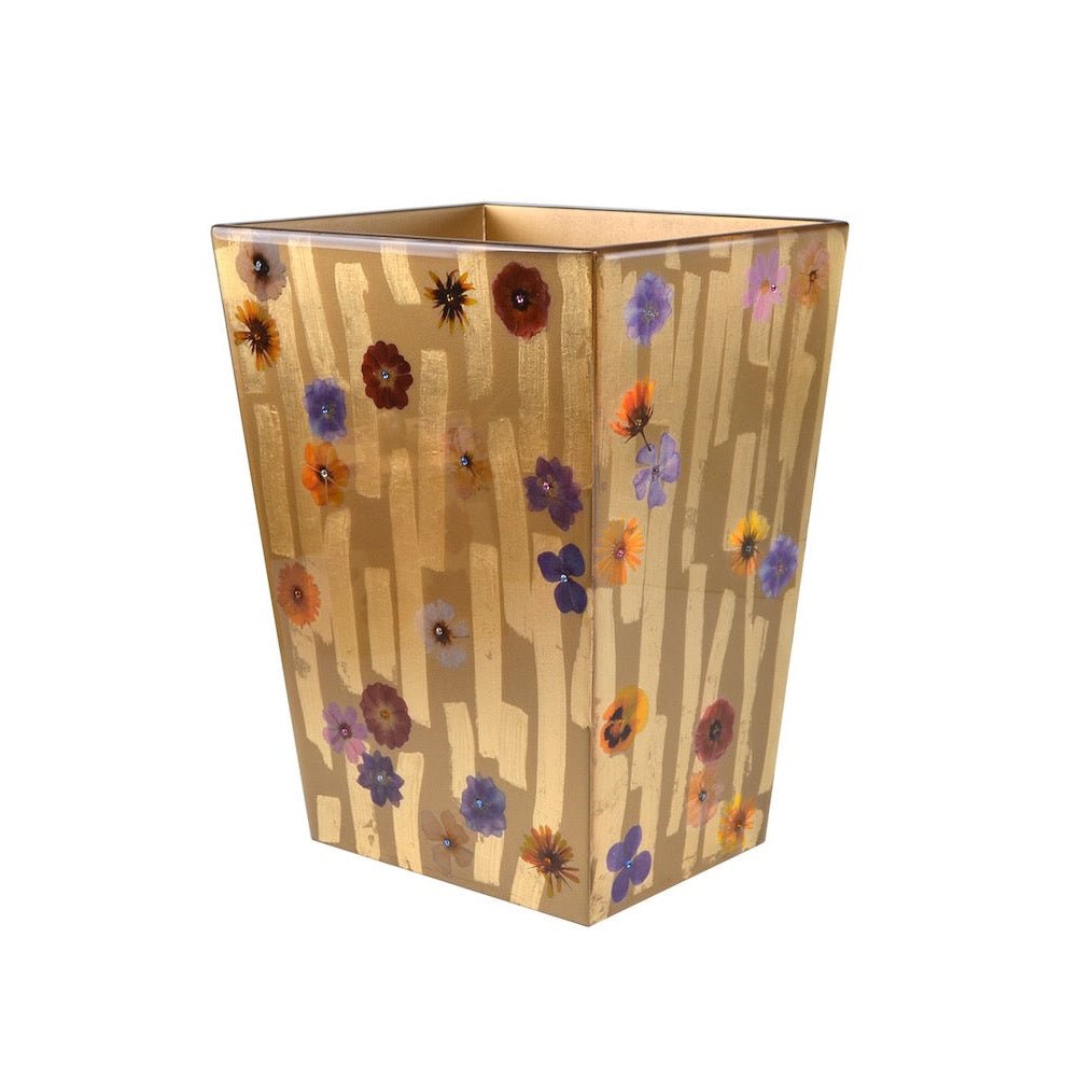Mike + Ally Bath Accessories | Fleur Wild Flowers with Cabochon Gold Wastebasket