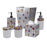 Mike + Ally Bath Accessories | Fleur Wild Flowers with Cabochon Silver Set of Bathroom Accessories