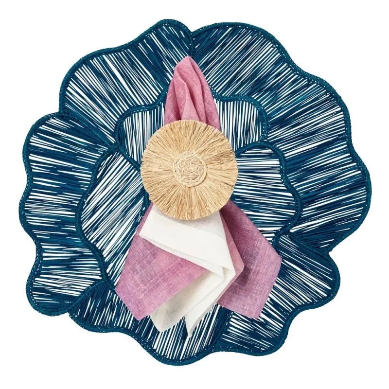 Mode Living Ani Placemat Teal | Raffia Round Placemats for Table at Fig Linens and Home