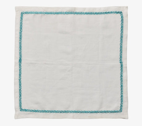 Kim Seybert Jardin Napkin in White & Turquoise Set of 4 by Kim Seybert - WHITE/TURQUOISE 21"L x 21"W x 0.1"H Napkin - Set of 4 at FIG LINENS AND HOME - 7