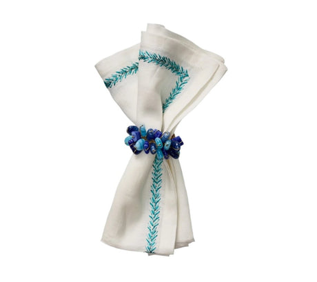 Kim Seybert Jardin Napkin in White & Turquoise Set of 4 by Kim Seybert - WHITE/TURQUOISE 21"L x 21"W x 0.1"H Napkin - Set of 4 at FIG LINENS AND HOME - 2