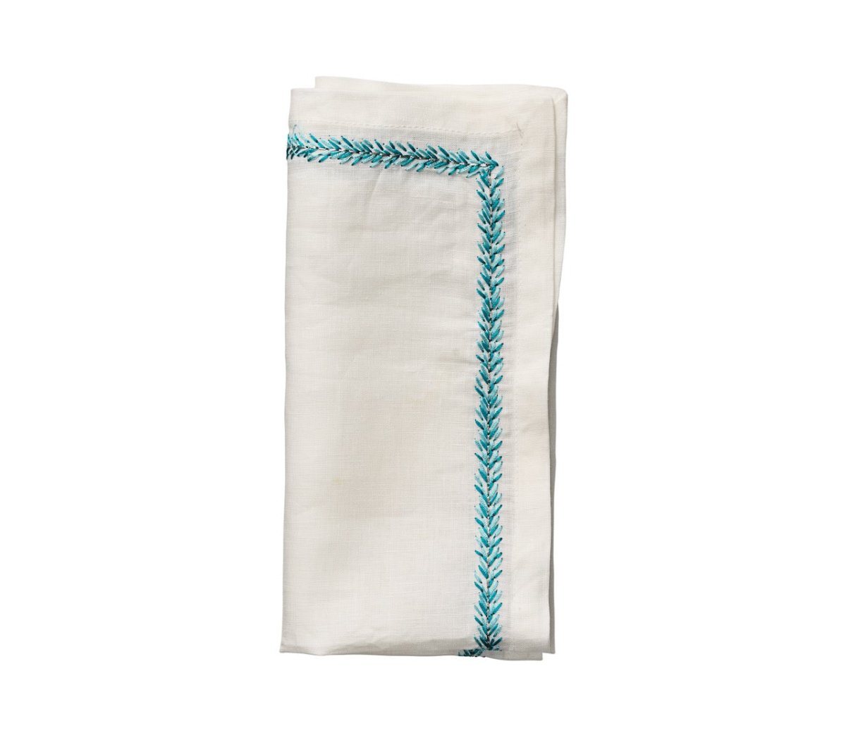 Kim Seybert Jardin Napkin in White & Turquoise Set of 4 by Kim Seybert - WHITE/TURQUOISE 21"L x 21"W x 0.1"H Napkin - Set of 4 at FIG LINENS AND HOME - 3