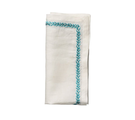 Kim Seybert Jardin Napkin in White & Turquoise Set of 4 by Kim Seybert - WHITE/TURQUOISE 21"L x 21"W x 0.1"H Napkin - Set of 4 at FIG LINENS AND HOME - 3